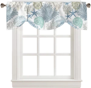 Nautical Coastal Tie-Up Valance Curtains for Beach-Themed Decor 42X12 - Picture 1 of 8