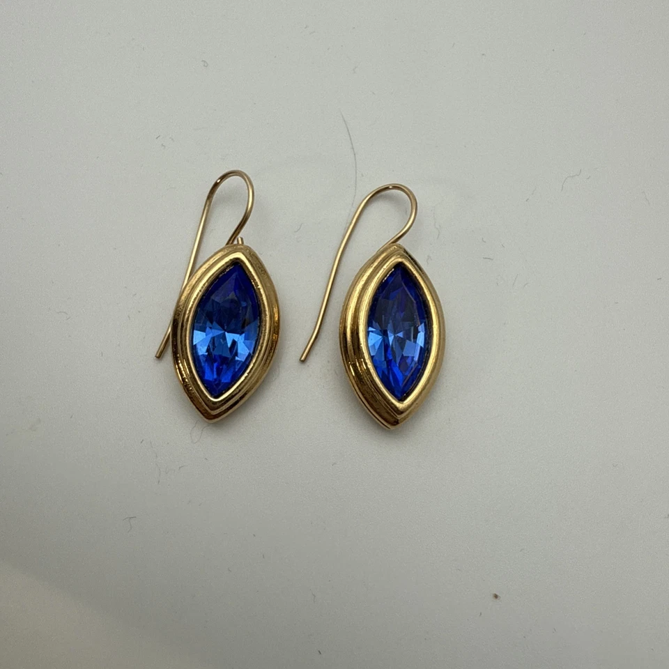 Swarzoski Swan Sapphire Marquise Gold Plated Earrings - image 1 of 2