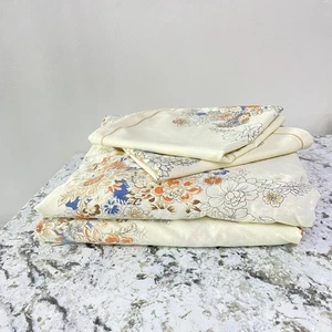Vtg Tastemaker JP Stevens King Sheet Set  2 Pillowcases Floral Blue Cream MCM - Picture 1 of 9
