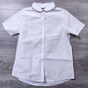 Lands End Shirt Girls Size 16 White Button Up Peter Pan Piped School Uniform - Picture 1 of 6
