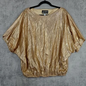 John's Girl Collectable Gold Metallic Bubble Blouse Dolman Short Slv Sz 24W NWOT - Picture 1 of 10