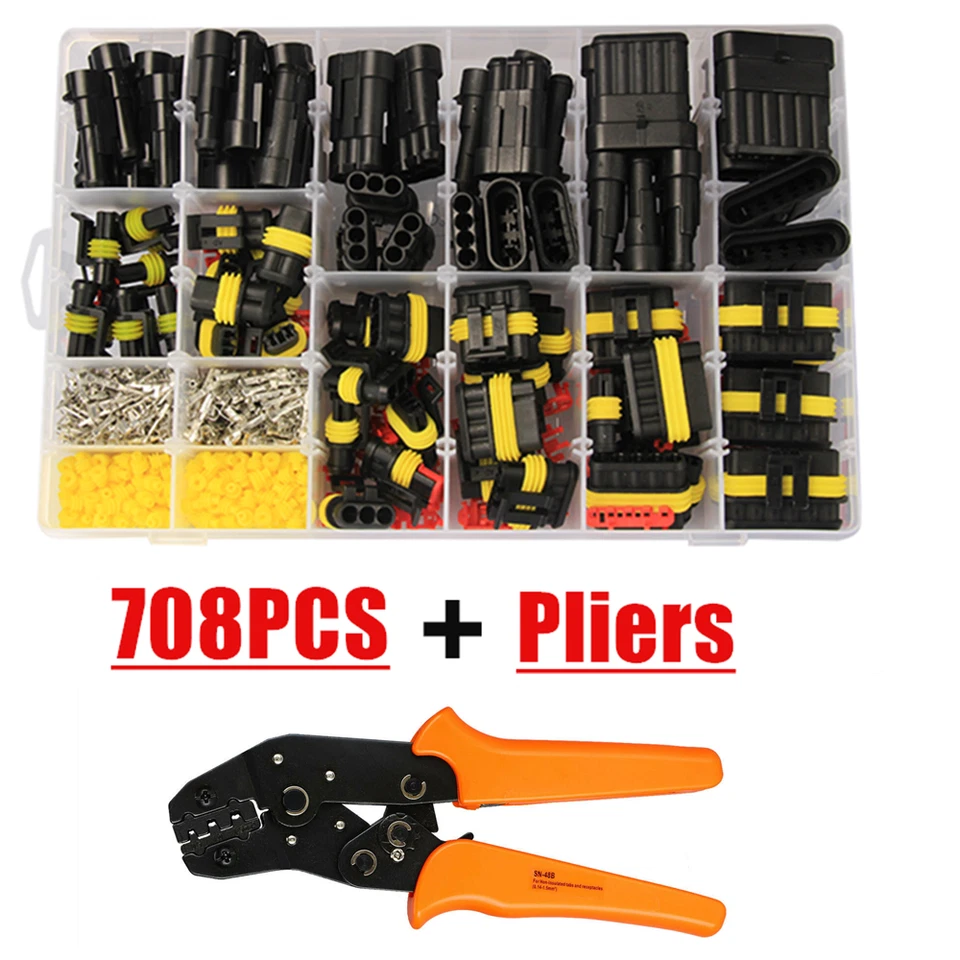 708Pcs 1-6 Pin Car Automotive Waterproof Electrical Wire Connector Plug Kit Set - Image 1 of 4