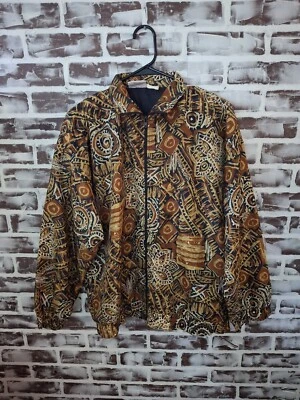 Chaqueta Kaktus Vintage Años 80 Marrón Negro Diseño Geométrico Forrada Grande Foto 1 de 4