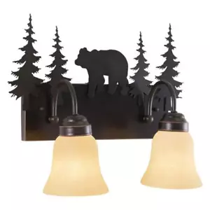 VAXCEL Bozeman 16.75 in. W 2-Light Bronze Rustic Bear Bathroom Vanity Light - Picture 1 of 8