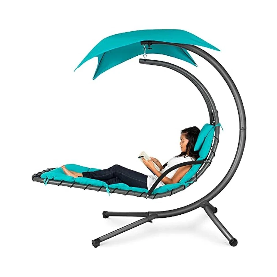 Relajante Chaise de Acero, Columpio Exterior Curvo con Toldo y Reposacabezas Foto 1 de 4