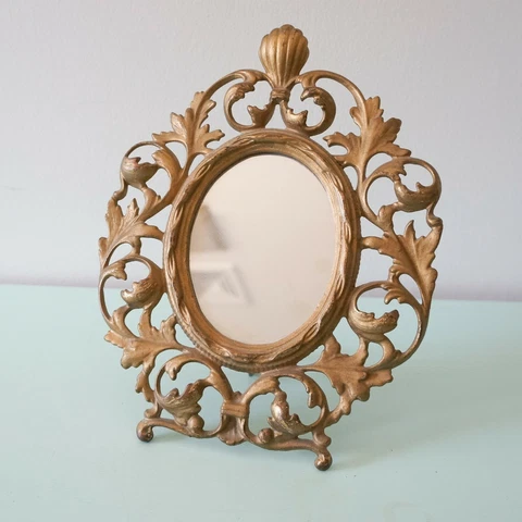 Antique Vintage Victorian Standing Easel Table Mirror Gold Gilt Ornate Vanity Cover