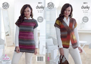 Easy Knit Waistcoat & Top Womens Lades Chunky Knitting Pattern King Cole 5011 - Picture 1 of 3