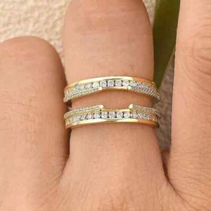 2 Ct Lab Created Round Diamond 14K Yellow Gold Plated Wedding Enhancer Wrap Ring - Picture 1 of 9