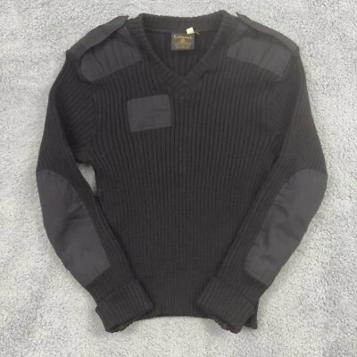 Vintage Citadel Sweater Mens 46 Black Wool Long Sleeve V-Neck Ribbed Elbow Pads - Image 1 of 4