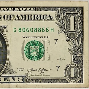 Near Flipper 0s 6s 8s Trinary Fancy Serial Number One Dollar Bill G80608866H FW - Picture 1 of 8