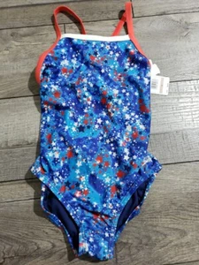 Speedo Girl's Swimsuit One Piece Thin Straps Sz 12 Blueprint  - Picture 1 of 7