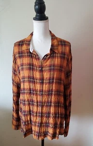 Anthropologie Jane&Delancey Women's XL Plaid Shirt Long Sleeve Button Up Mustard - Picture 1 of 16