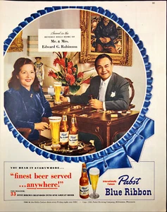 1949 Pabst Blue Ribbon Beer Print Ad Beverly Hills Edward Robinson - Picture 1 of 6
