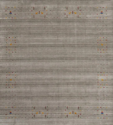 Luxurious Gray/ Beige Hand-knotted Silk Rug Authentic Gabbeh Rug Square 8x8 ft - Image 1 of 4
