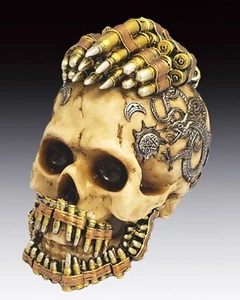 Skull with Bullets Figurine Statue Skeleton Halloween - Picture 1 of 3