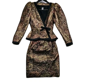 Vtg 80's Emanuel Ungaro Skirt Suit Womens 4 38 Ensemble Brocade Metallic Couture - Picture 1 of 20