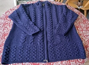 Aran Craft Damen XL 100% Merinowolle Blau Zopfmuster Pullover Celtic Charm - Bild 1 von 8