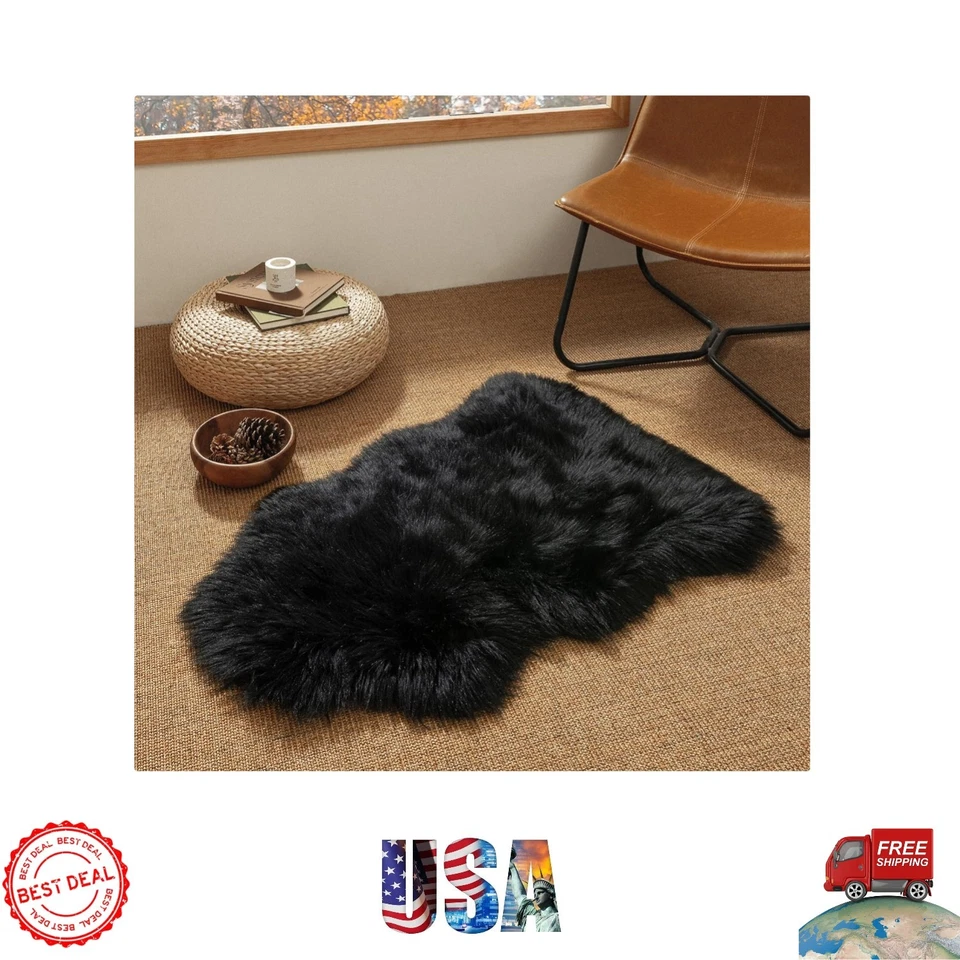 Ashler Soft Faux Sheepskin Fur Chair Couch Cover Area Rug for Bedroom Floor Sofa