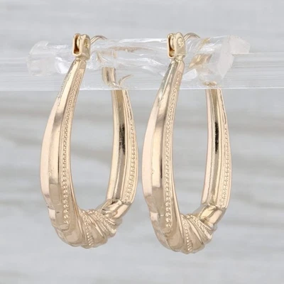 Oval Twist Drop Hoop Earrings 14k Yellow Gold Snap Top Hoops - Image 1 of 4