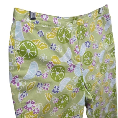 Calça Capri Lilly Pulitzer 8 Verde Citrus Estampa Limão Elástica Floral Preppy - Imagem 1 de 4