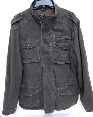 Jaqueta de lona Rogue masculina tamanho L resistente suprimentos zíper completo bolsos verde escuro - Imagem 1 de 4