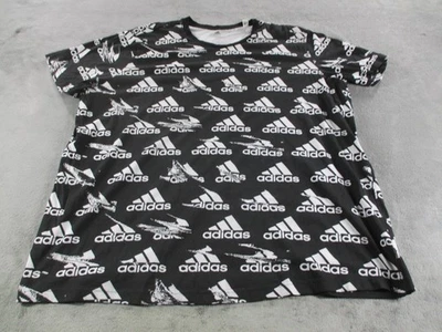 Adidas Shirt Mens 3XLT Black All Over Logo Graphic Cotton Big Tall Tee - Image 1 of 4