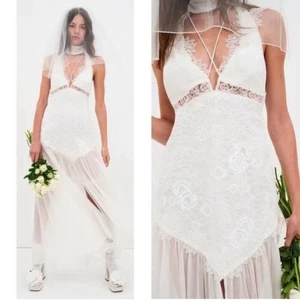 Neu mit Etikett For Love & Lemons Nicola Maxi-Hochzeitskleid hochgeschlossen Spitze weiß Gr. S - Bild 1 von 16