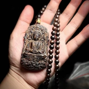 108pcs Prayer Beads Necklace Natural Wood Rulai Buddha Pendant Blessing Jewelry - Picture 1 of 4
