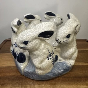 Dedham Pottery 2pcs Bunny Centerpiece Or Bookends-plants Stand - Picture 1 of 9