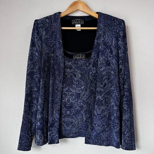Alex Evenings Petite Vintage Jacke Set Blau Silber Paisley Brautmutter PL - Bild 1 von 7