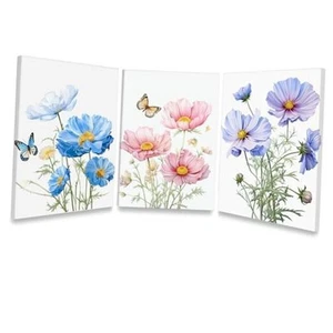 Flower Canvas Wall Art-Floral Picture for Bedroom- Watercolor Blue Colorful - Picture 1 of 8