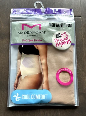 Tanga de cintura alta Maidenform Flexees suavizante ropa moldeadora fresca comodidad beige XL Foto 1 de 4