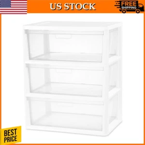 Wide 3 Drawer Tower White Storage Organizer Home Drawer Box Basket Bin Container - Picture 1 of 12