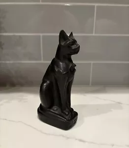 Vintage handgeschnitzte ägyptische KATZE Göttin Bastet Skulptur Jet Stein 5 5/8 Zoll - Bild 1 von 3
