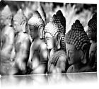 Meditierende Buddha-Statuen in einer Reihe Kunst B&W Leinwandbild Wanddeko Kunst
