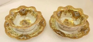 Antique Royal Kinran Nippon Gold Moriage Floral Sauce Bowls & Saucers, Set of 2 - Picture 1 of 9