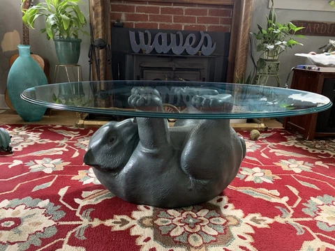 Vtg Lane- Oval Glass top Bear coffee table 1990’s Cover