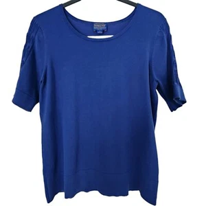 Pendleton royalblau Öse 90er SMALL Seidenmischung 1/2 Ärmel gerippt adrett Top - Bild 1 von 7