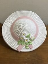 Vintage Burwood Straw Hat Bonnet Wall Pocket Plaque Pink Ribbon Daisies 2705