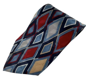 VTG 80s J.T. Beckett Men's Tie Geometric Diamonds Red Blue Grey Silk USA 4" 59" - Picture 1 of 5