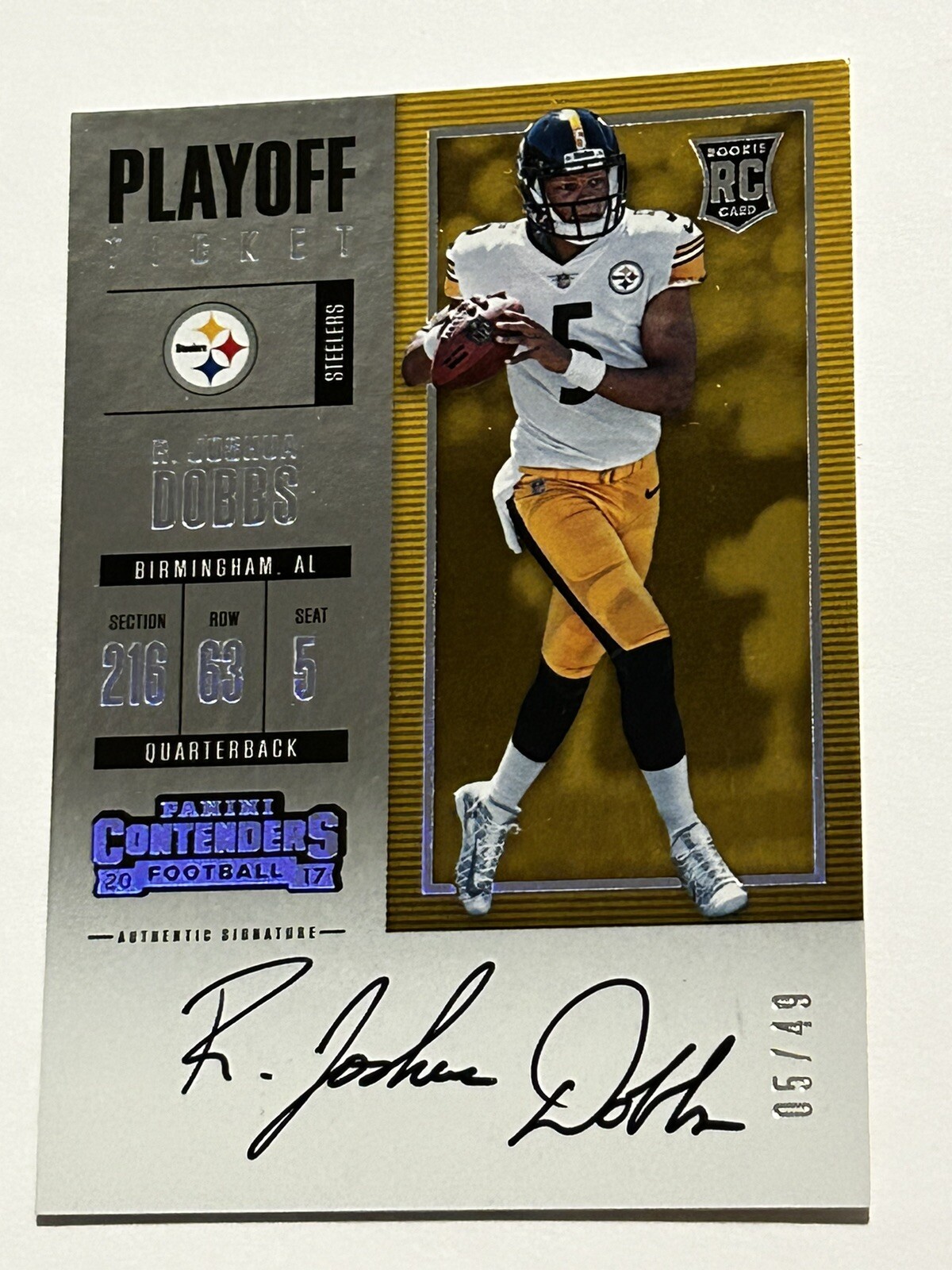 2017 Contenders RPS Playoff Ticket 5/49 Jer # 1/1 R Joshua Dobbs #306 Auto RC