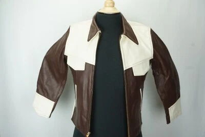 Chaqueta de cuero Lost Worlds marrón/blanco cuero de caballo DBL bolsillo frontal talla S EE. UU. Foto 1 de 4