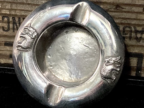 Vintage Sterling Silver Ashtray With Elephants .925 Cover