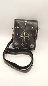 VINTAGE SOUL OF THE ROSE BLACK LEATHER HANDMADE Purse Shoulder Bag SKULL CROSS - Picture 1 of 23