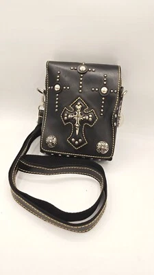 ВИНТАЖНЫЙ душа розы черной кожи ручной работы сумочки наплечная сумка череп крест - Изображение 1 из 4