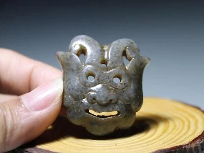 China Folk Han Dinastía Antigua Piedra de Jade Fantasma Máscara Facial Amuleto Colgante Q22 Foto 1 de 4