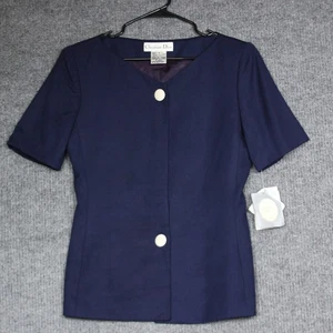 Christian Dior Womens Top Size 4 Navy Blue Short Sleeve Button Down Blouse - Picture 1 of 5