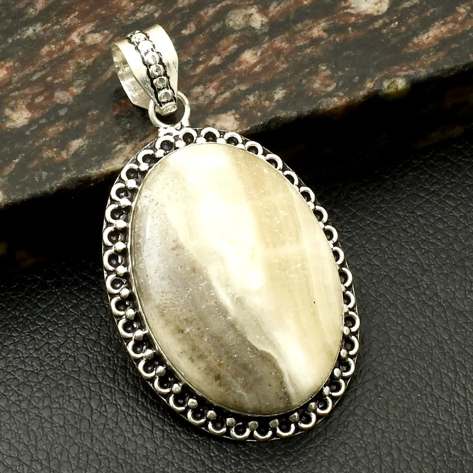 Colgante de piedras preciosas de ágata de encaje amarillo hecho a mano joyería para Año Nuevo 2,48" AP-41446 Foto 1 de 1