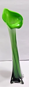 VINTAGE JACK IN THE PULPIT CALLA LILLY MUNDGEBLASENE ESMERLD GRÜNE VASE 16" HOCH - Bild 1 von 8