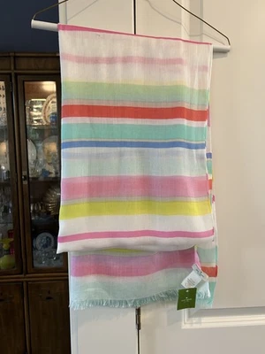 NUEVO CON ETIQUETAS Kate Spade Rayas Multicolor Bufanda 26" x 80" Flecos Regalo de Navidad Foto 1 de 3
